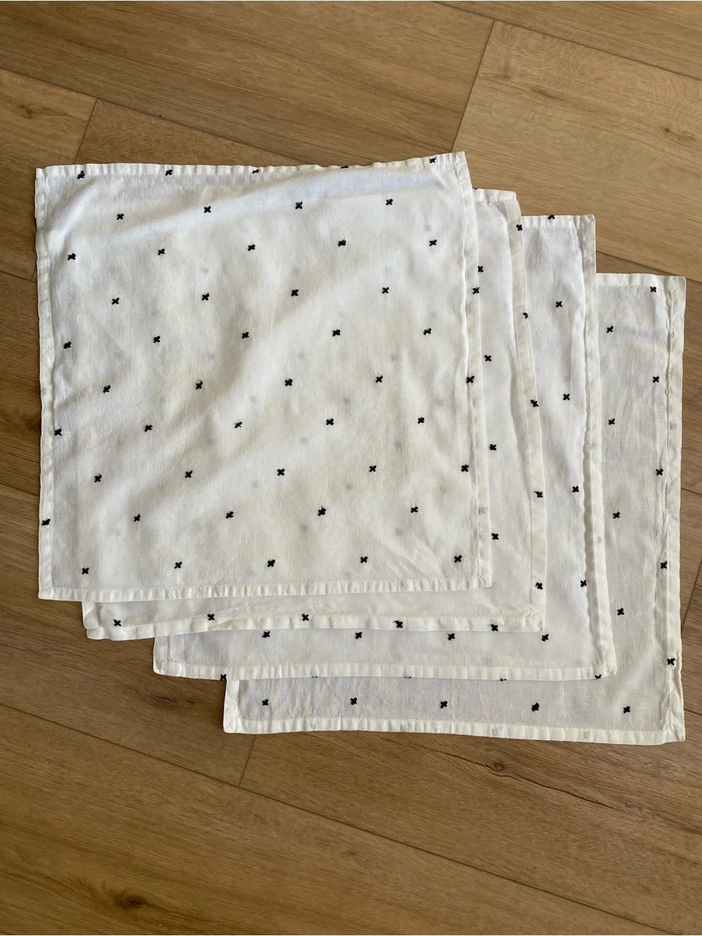 Magnolia Hearth & Hand White Linen/Cotton Napkins with Black Cross - Set of 4